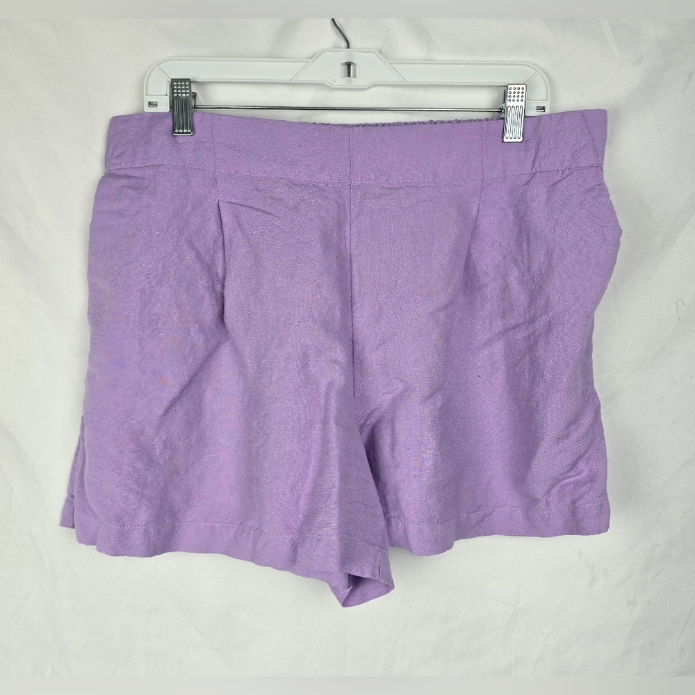 Loft Linen Lavender Pleated Relaxed Beachy Minimalist Pull-on Shorts sz L